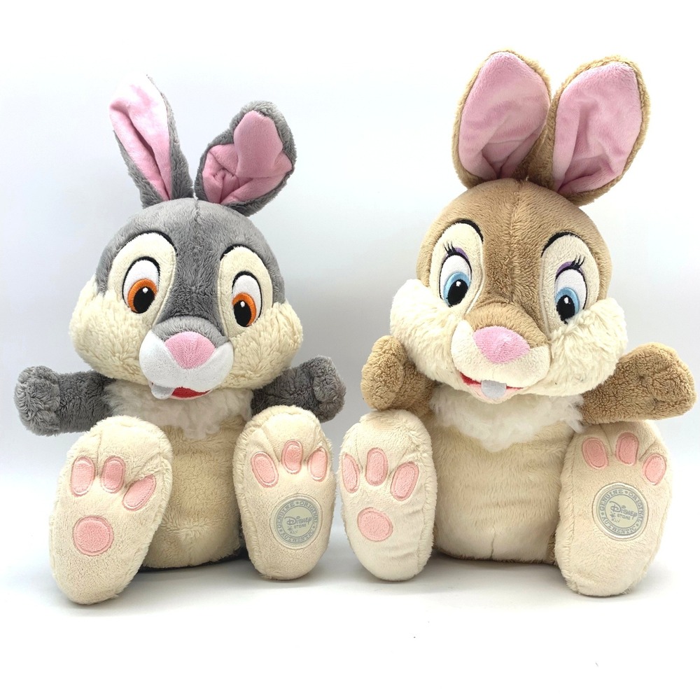 Disney Store Thumper Miss Bunny Plush Set 15 Inch Grey Tan Bambi Stuffed Animals